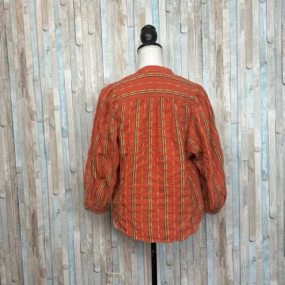Anthropologie XS Pilcro The Bella Femme Buttondown Shirt Top Embroidered Orange - Picture 4 of 11